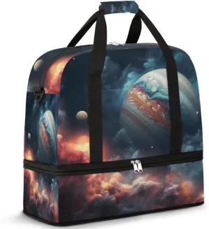 Travel Duffel Bag Galaxy Planet Nebula Sport Gym Bag for Woman Man,Waterproof Foldable Weekend Overnight Bag for Yoga Workout Training with Shoe Compartment