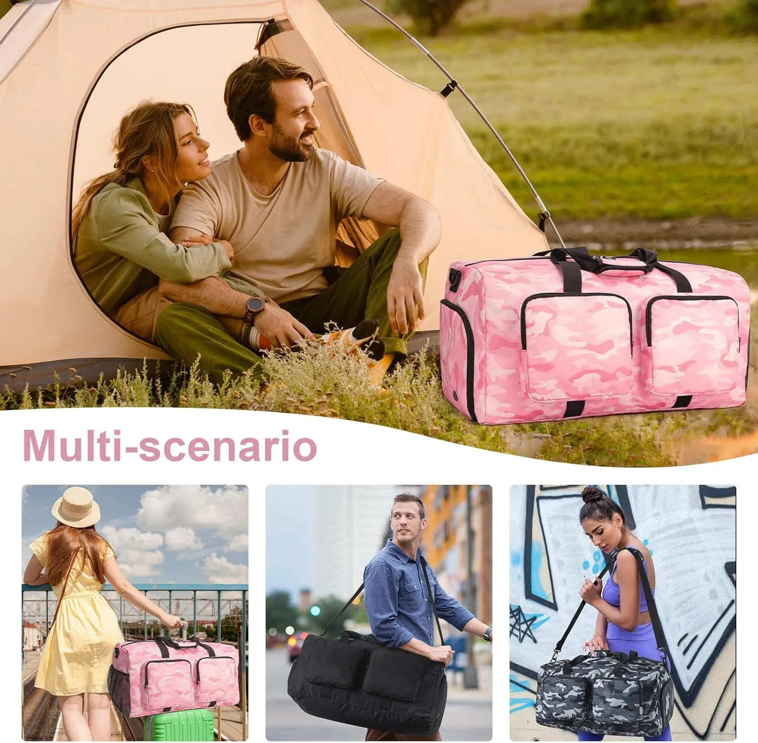 Travel Duffel Bags 65L,Gym Bag, Travel Bag, Duffle Bag Women, Foldable Overnight Weekender Bags for Women & Men with Adjustable Shoulder Strap