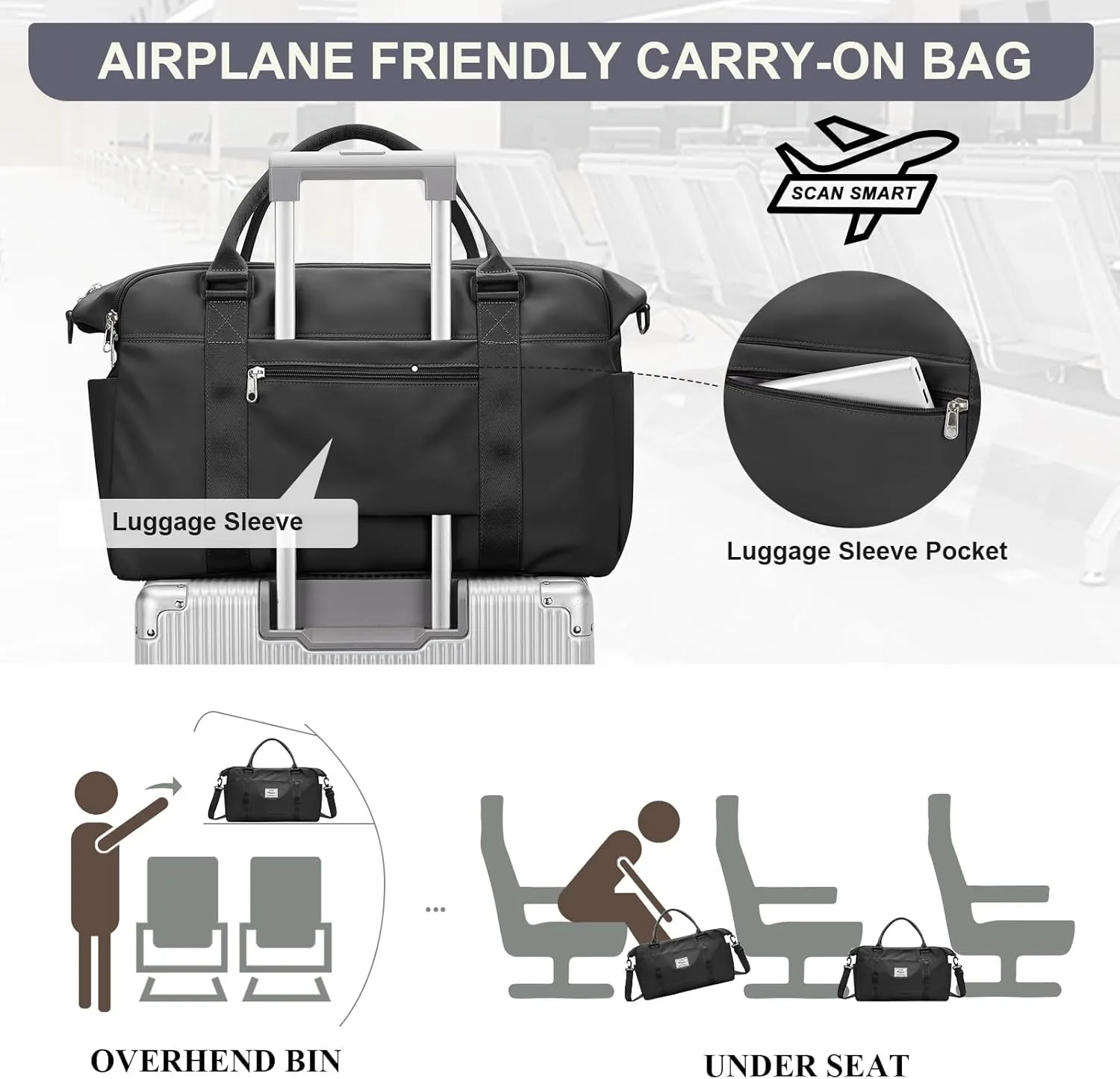 Travel Duffel Bag,Sports Tote Gym Bag,Shoulder Weekender Overnight Bag for Women