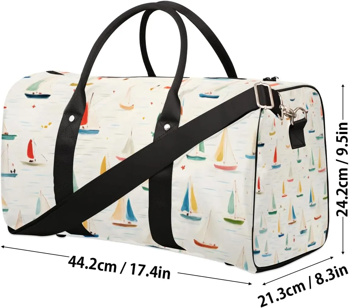 Travel Duffle Bag Cartoon Sailboats Gym Bags for Men Women Travel Duffel Bags with Adjustable Shoulder Strap Carry On Weekender Bag