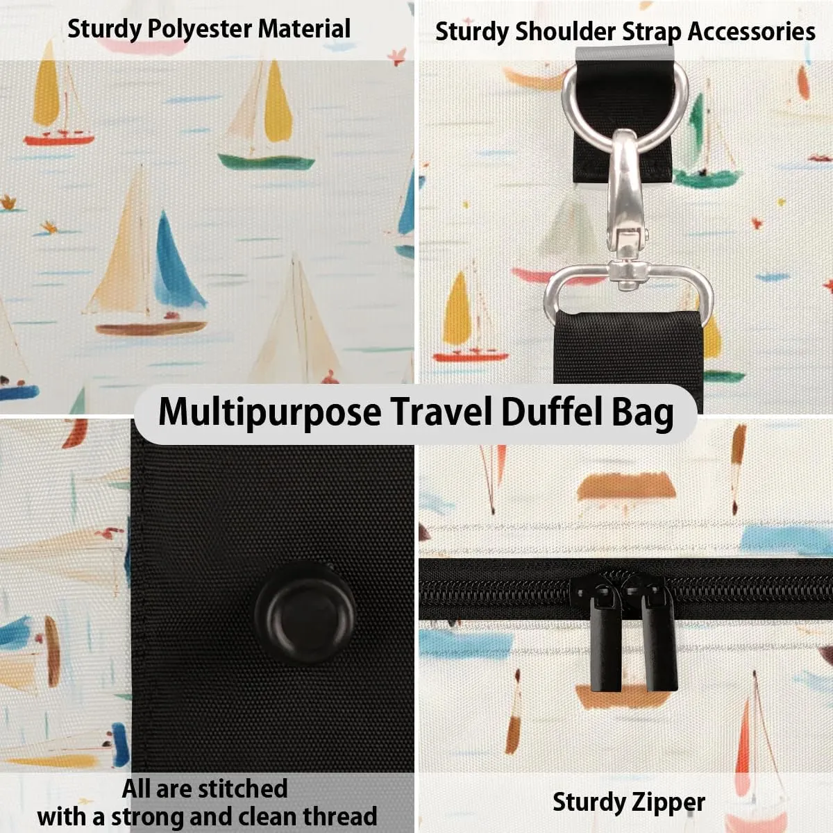 Travel Duffle Bag Cartoon Sailboats Gym Bags for Men Women Travel Duffel Bags with Adjustable Shoulder Strap Carry On Weekender Bag