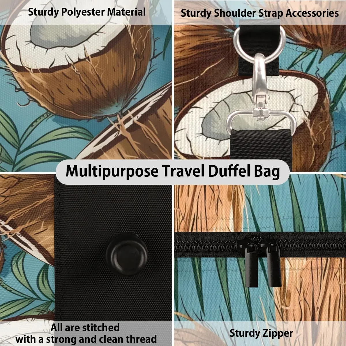 Travel Duffle Bag Coconuts Gym Bags for Men Women Travel Duffel Bags with Adjustable Shoulder Strap Carry On Weekender Bag