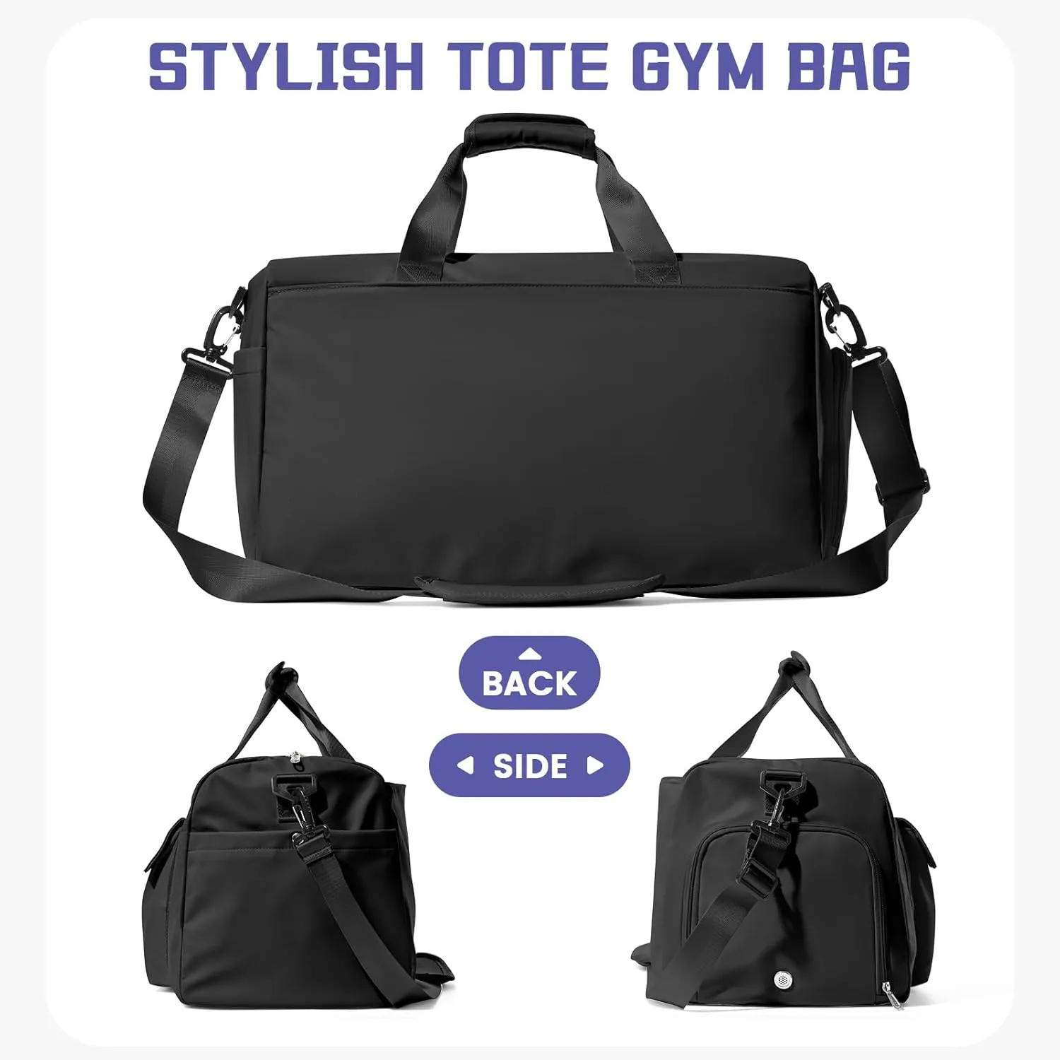 Travel Duffle Bag, Gym Bag with Shoe Compartment, Carry on Bags for Women Weekender Overnight Bag, Underseat Personal Item Bolso de Viaje - Black