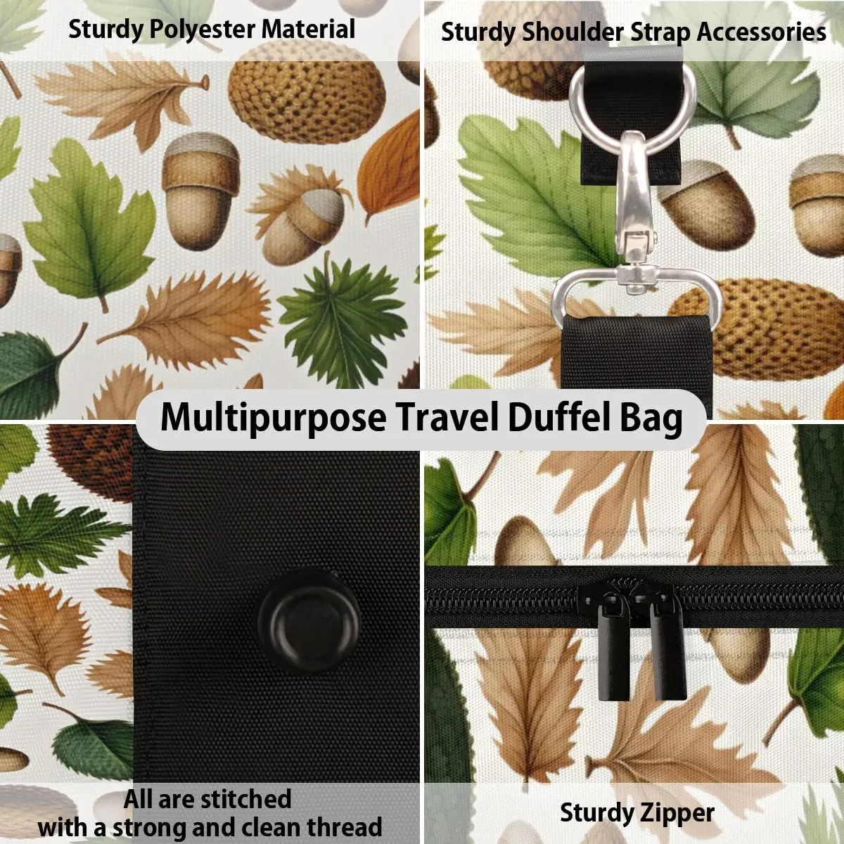 Travel Duffle Bag Leaves Acorn Fruit Gym Bags for Men Women Travel Duffel Bags with Adjustable Shoulder Strap Carry On Weekender Bag