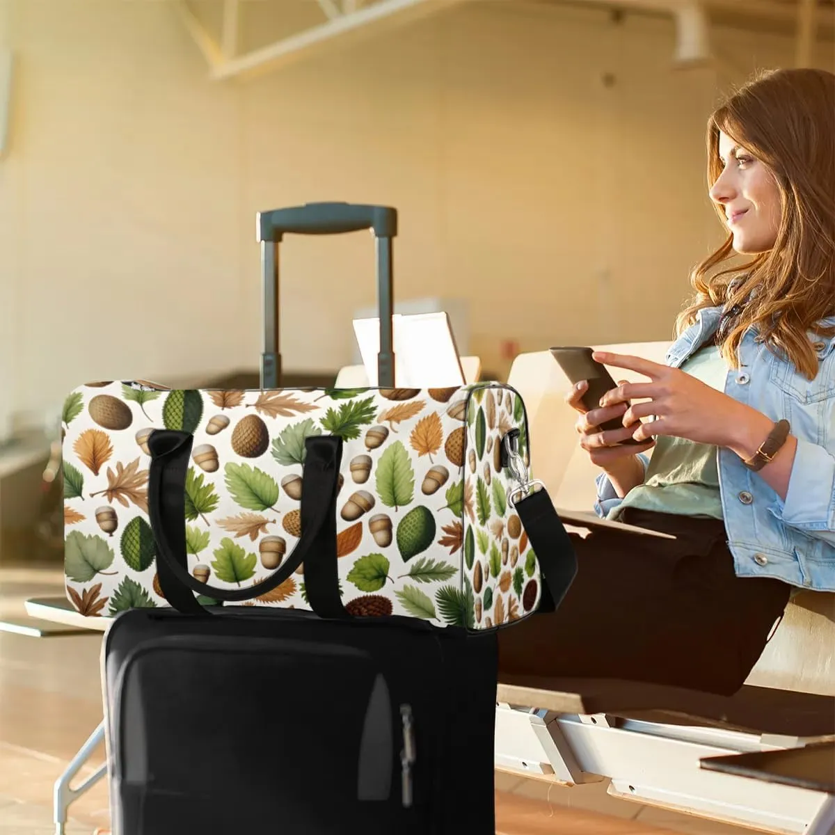 Travel Duffle Bag Leaves Acorn Fruit Gym Bags for Men Women Travel Duffel Bags with Adjustable Shoulder Strap Carry On Weekender Bag