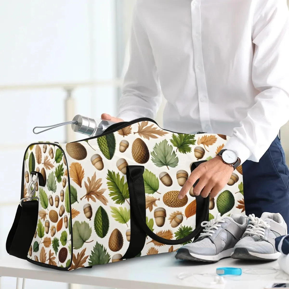 Travel Duffle Bag Leaves Acorn Fruit Gym Bags for Men Women Travel Duffel Bags with Adjustable Shoulder Strap Carry On Weekender Bag