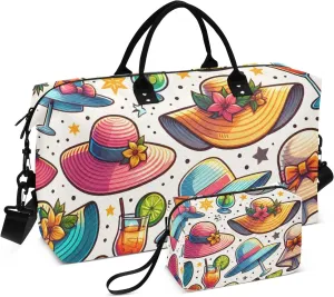 Travel Duffle Bag, Summer Hats Juice Gym Bag with Storage Bag Weekender Overnight Bag for Men Women Trip Sports Yoga