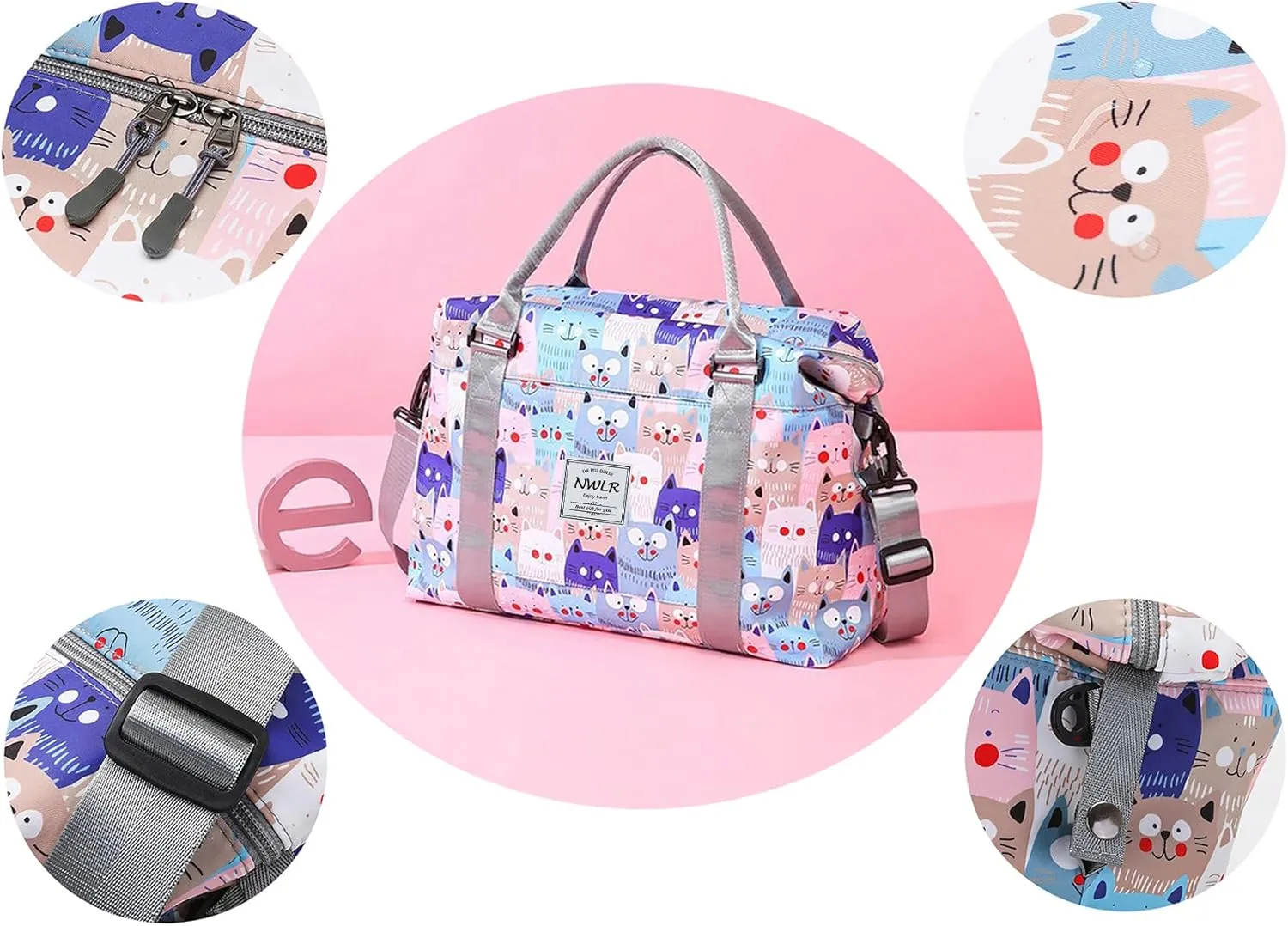 Travel Duffle Bag Weekender Overnight Bag Gym Tote with Dry and Wet Separated Pocket for Women Girls Shoulder Workout Duffel Bag Water Resistant (cute cats)