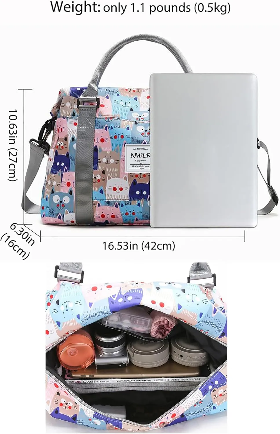 Travel Duffle Bag Weekender Overnight Bag Gym Tote with Dry and Wet Separated Pocket for Women Girls Shoulder Workout Duffel Bag Water Resistant (cute cats)