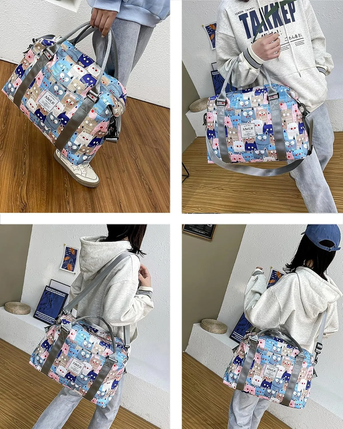 Travel Duffle Bag Weekender Overnight Bag Gym Tote with Dry and Wet Separated Pocket for Women Girls Shoulder Workout Duffel Bag Water Resistant (cute cats)