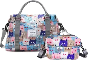 Travel Duffle Bag Weekender Overnight Bag Gym Tote with Wet Pocket for Women Girls Workout Duffel Bag Water Resistant (W-Cute Cats Toiletry Bag)