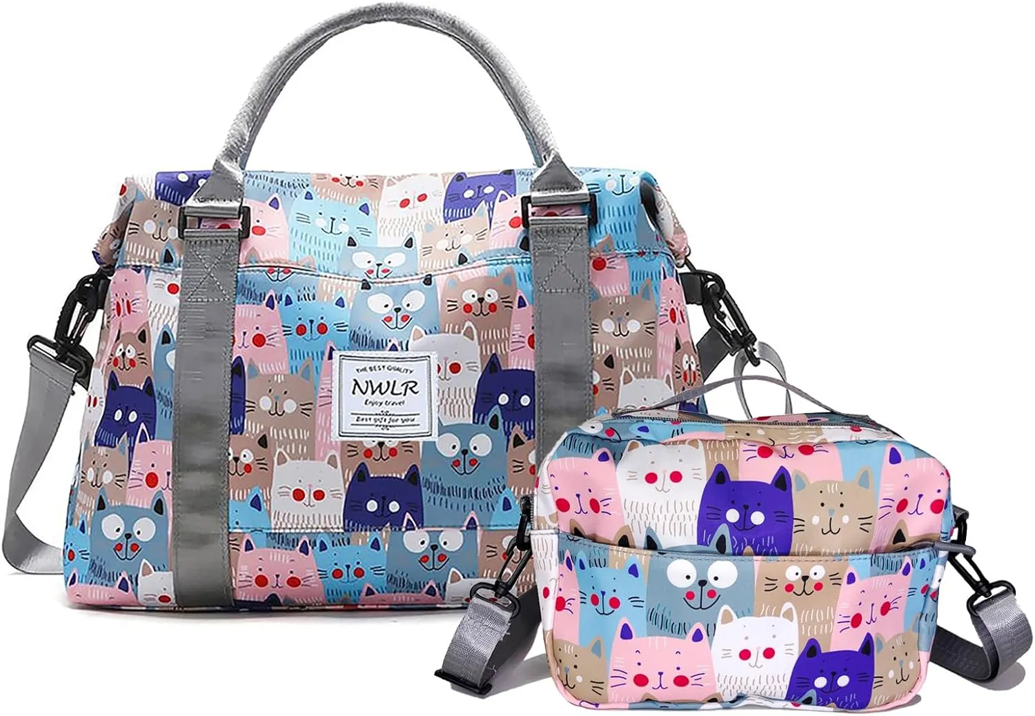 Travel Duffle Bag Weekender Overnight Bag Gym Tote with Wet Pocket for Women Girls Workout Duffel Bag Water Resistant (W-Cute Cats Toiletry Bag)
