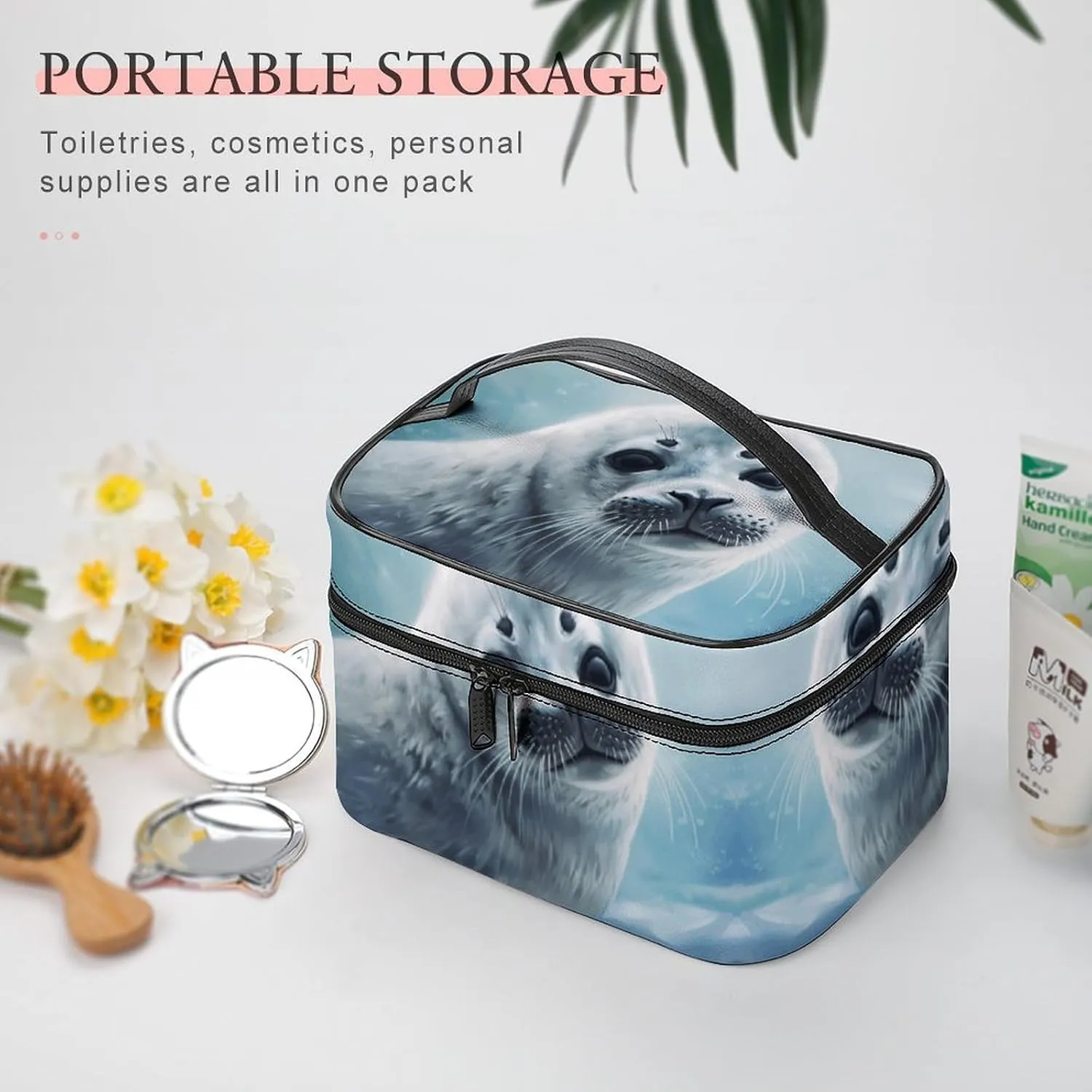Travel Toiletry Bag for Women And Men,Harp Seal Painting Wallpaper Toiletry Organizer, Makeup Bag Travel Organizer for Shampoo,Toiletries