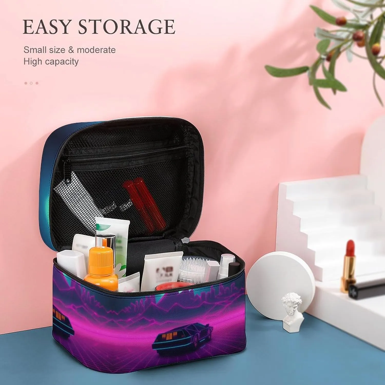 Travel Toiletry Bag for Women And Men,Retrowave Pictures Toiletry Organizer, Makeup Bag Travel Organizer for Shampoo,Toiletries