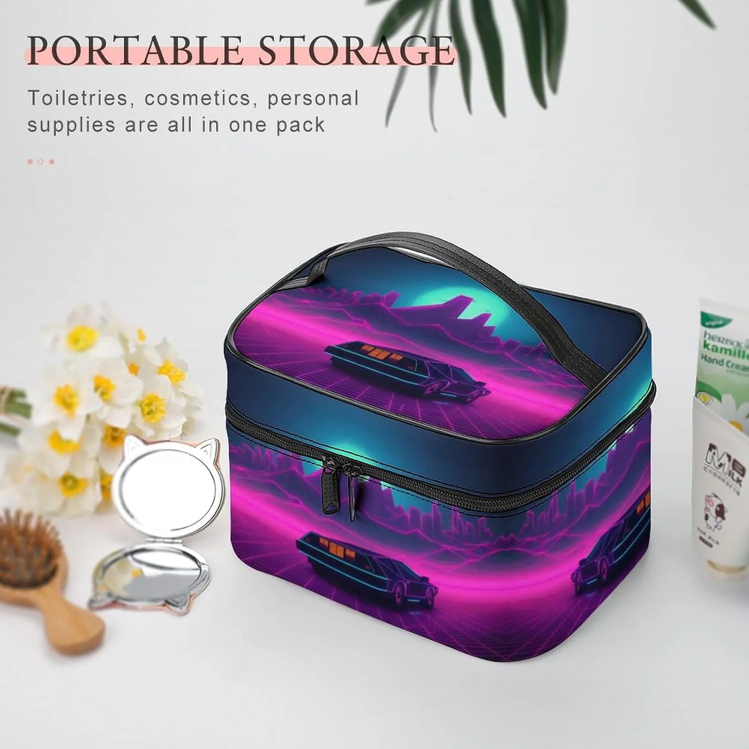 Travel Toiletry Bag for Women And Men,Retrowave Pictures Toiletry Organizer, Makeup Bag Travel Organizer for Shampoo,Toiletries