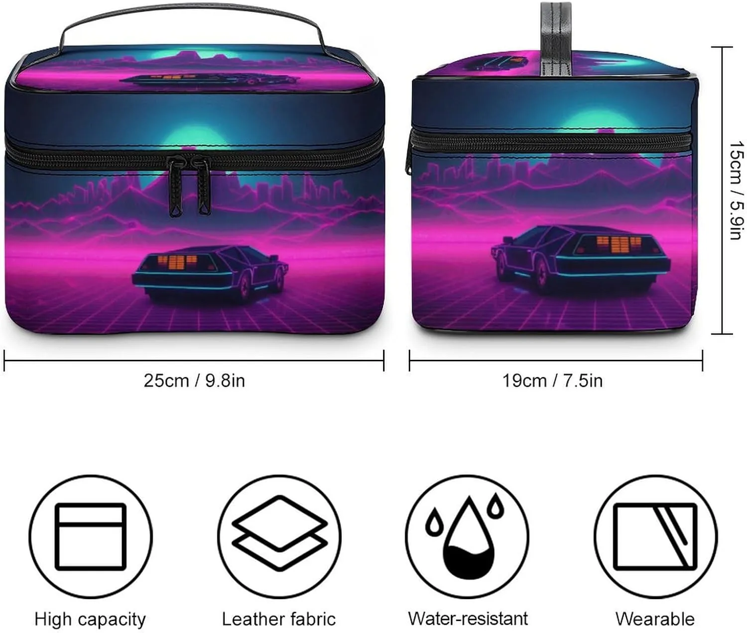 Travel Toiletry Bag for Women And Men,Retrowave Pictures Toiletry Organizer, Makeup Bag Travel Organizer for Shampoo,Toiletries