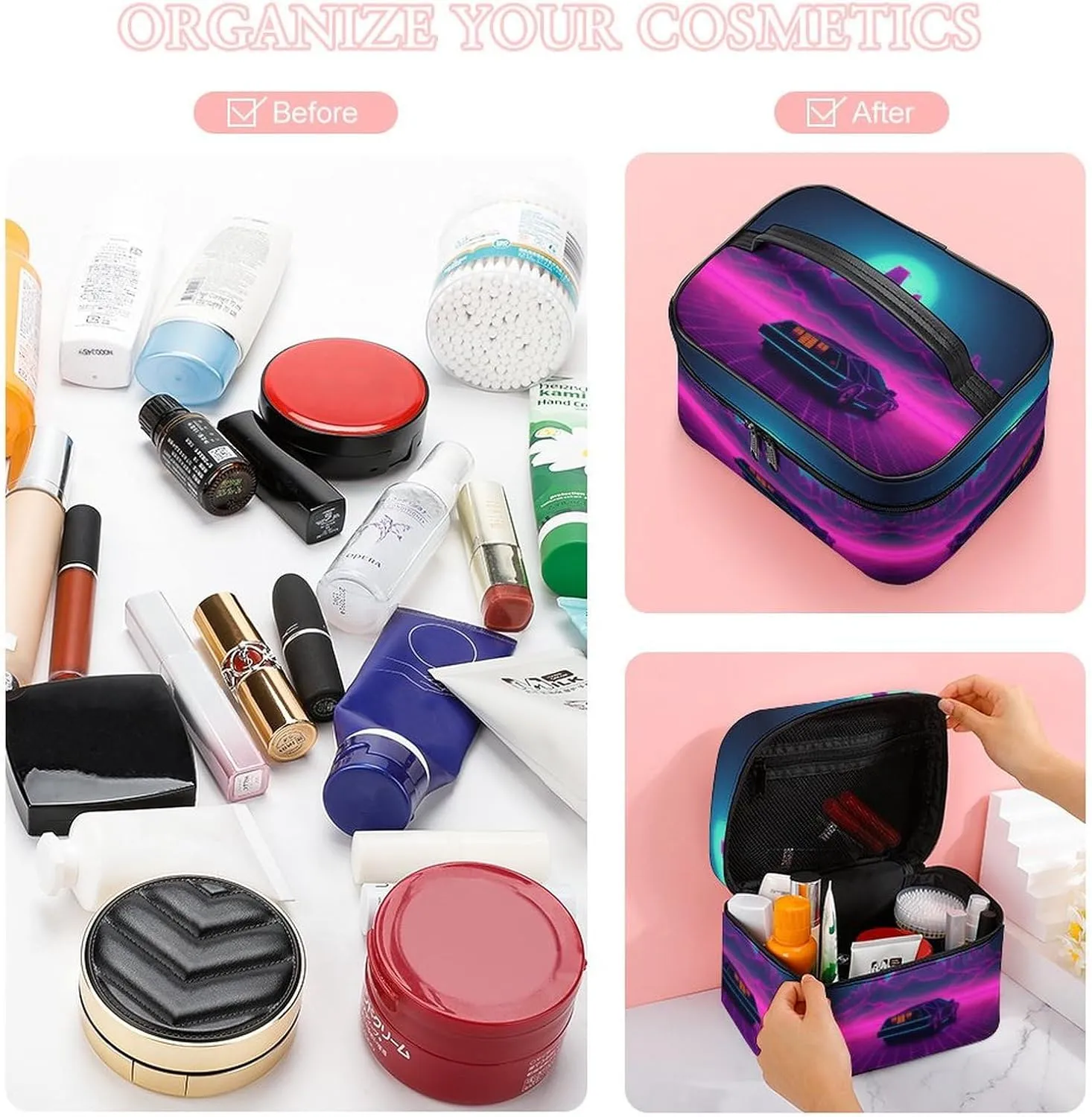 Travel Toiletry Bag for Women And Men,Retrowave Pictures Toiletry Organizer, Makeup Bag Travel Organizer for Shampoo,Toiletries