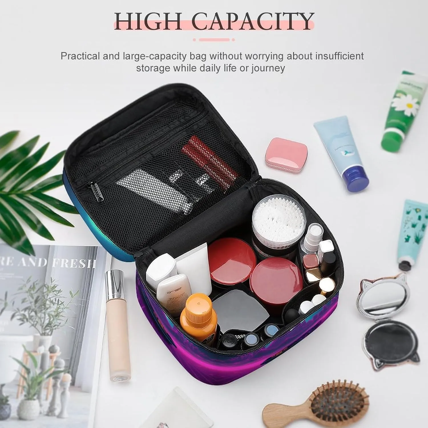 Travel Toiletry Bag for Women And Men,Retrowave Pictures Toiletry Organizer, Makeup Bag Travel Organizer for Shampoo,Toiletries