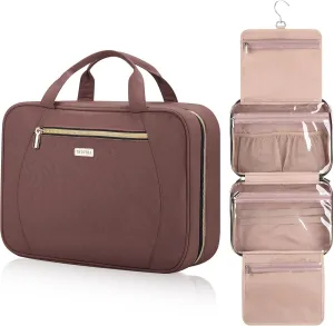 Travel Toiletry Bags with Hanging Hook for Full-size Toiletries, Brushes Set, Cosmetics - Large Red Sandalwood