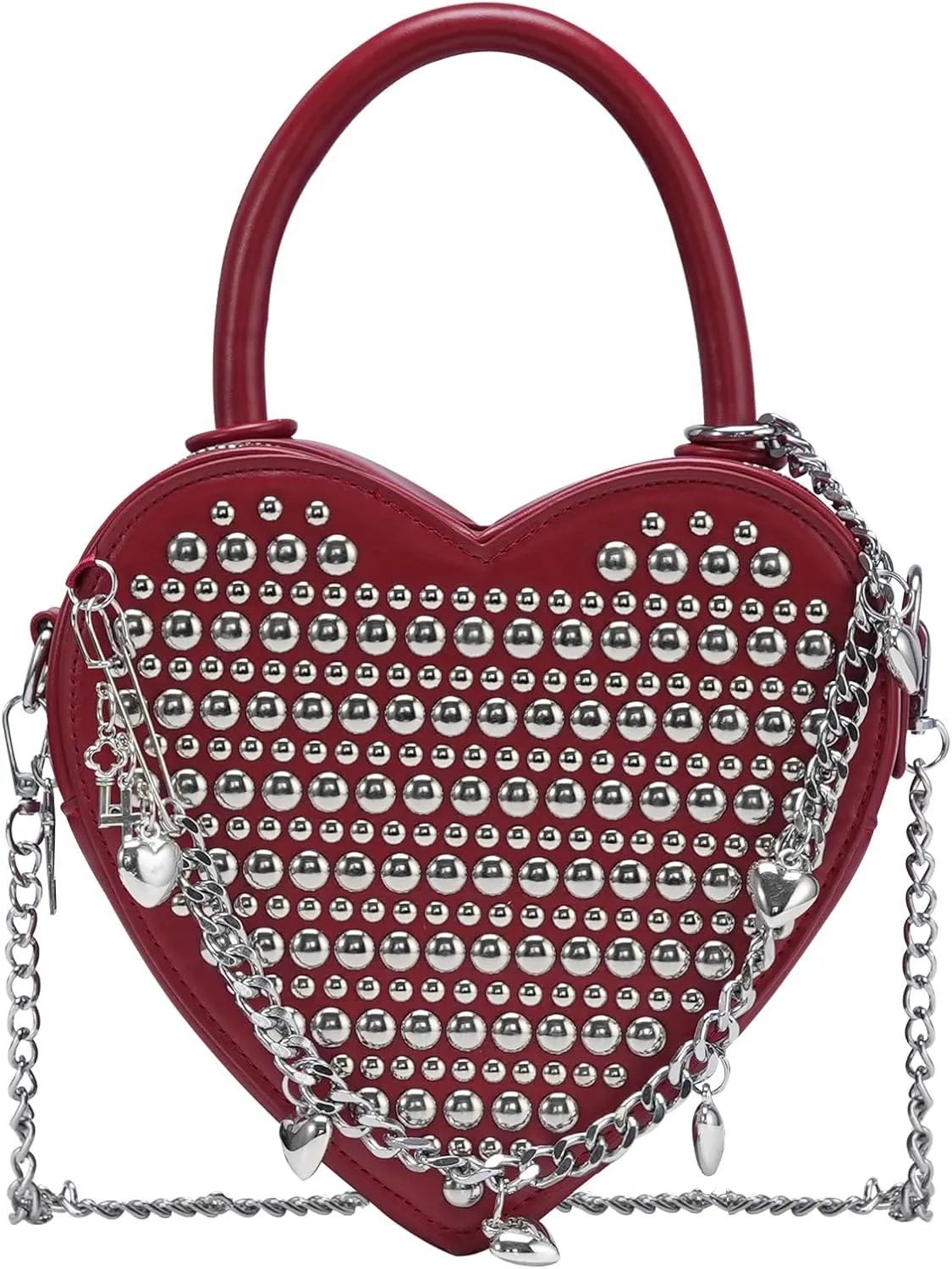 TRBSXRT Heart Satchel Crossbody Purse for Women - Rivets Embellished Shoulder Bag, Leather Heart Shaped Handbag