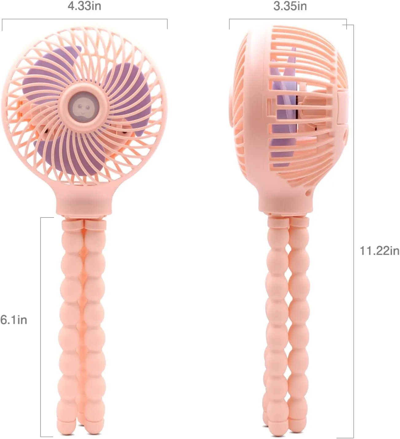 TRELC Mini Handheld Stroller Fan, Personal Portable Baby Rechargeable Fan with Flexible Tripod, Upgraded Version, Gift for Children, for Office Room Car Traveling BBQ Gym (Pink)