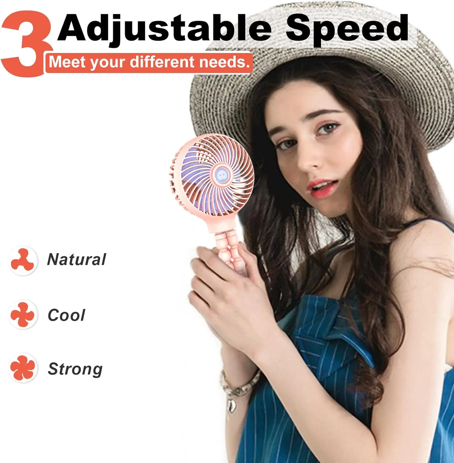 TRELC Mini Handheld Stroller Fan, Personal Portable Baby Rechargeable Fan with Flexible Tripod, Upgraded Version, Gift for Children, for Office Room Car Traveling BBQ Gym (Pink)