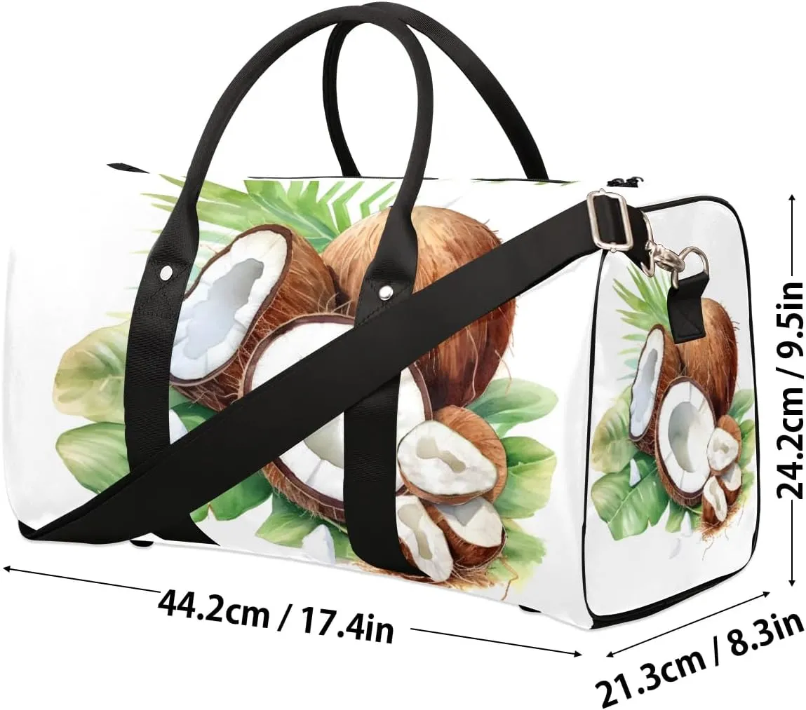 Tropical Fruit Coconut Travel Duffel Bag for Women Men Waterproof Foldable Overnight Weekender Bag Large Capacity Sports Gym Bag