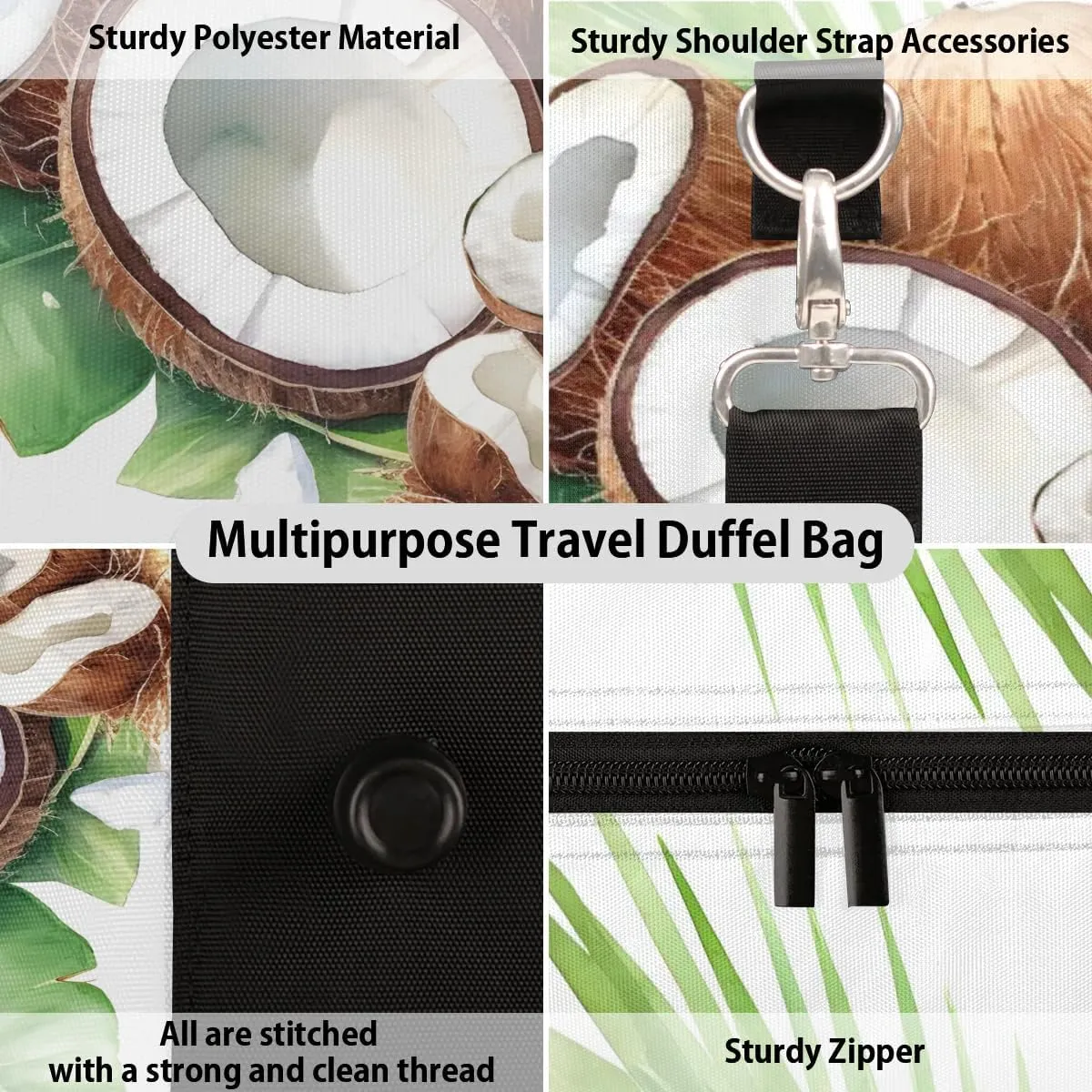 Tropical Fruit Coconut Travel Duffel Bag for Women Men Waterproof Foldable Overnight Weekender Bag Large Capacity Sports Gym Bag