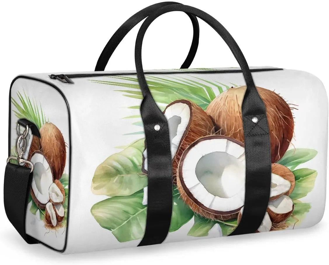 Tropical Fruit Coconut Travel Duffel Bag for Women Men Waterproof Foldable Overnight Weekender Bag Large Capacity Sports Gym Bag