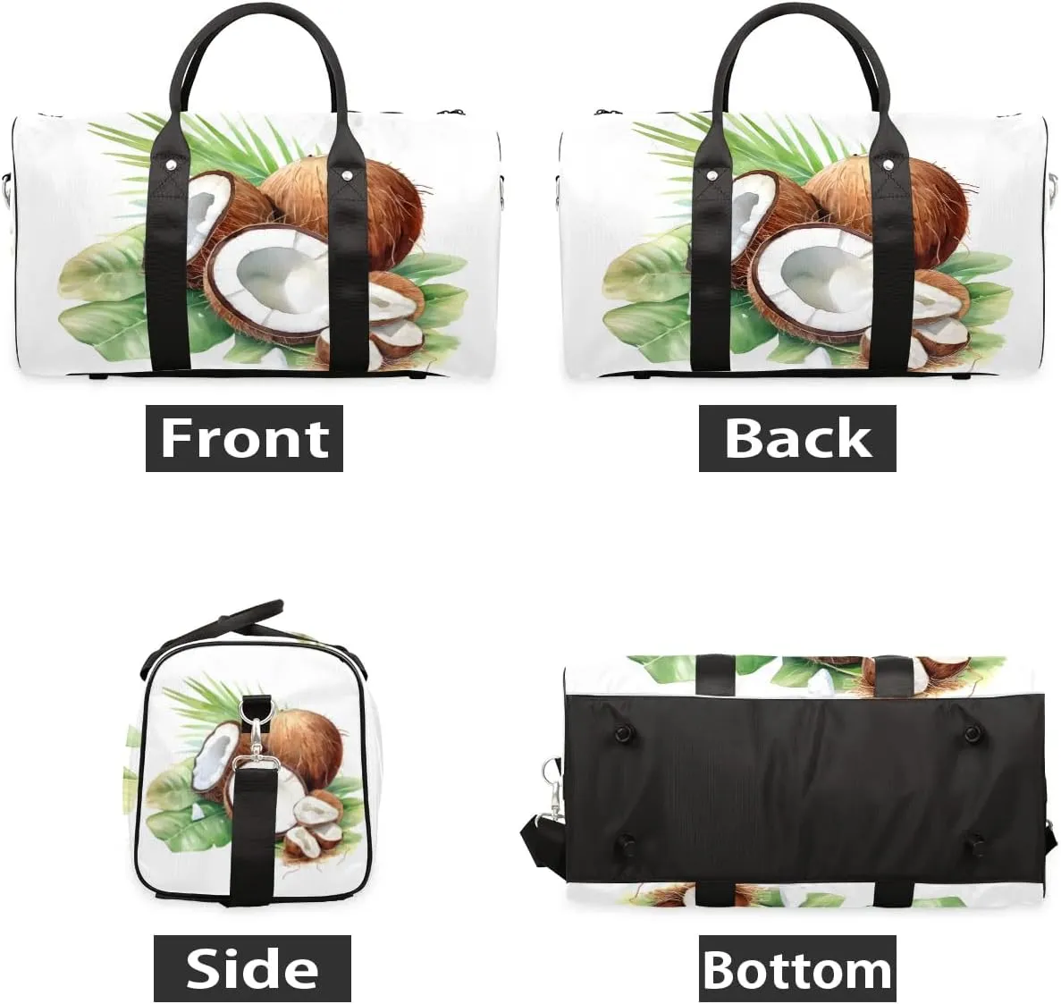 Tropical Fruit Coconut Travel Duffel Bag for Women Men Waterproof Foldable Overnight Weekender Bag Large Capacity Sports Gym Bag