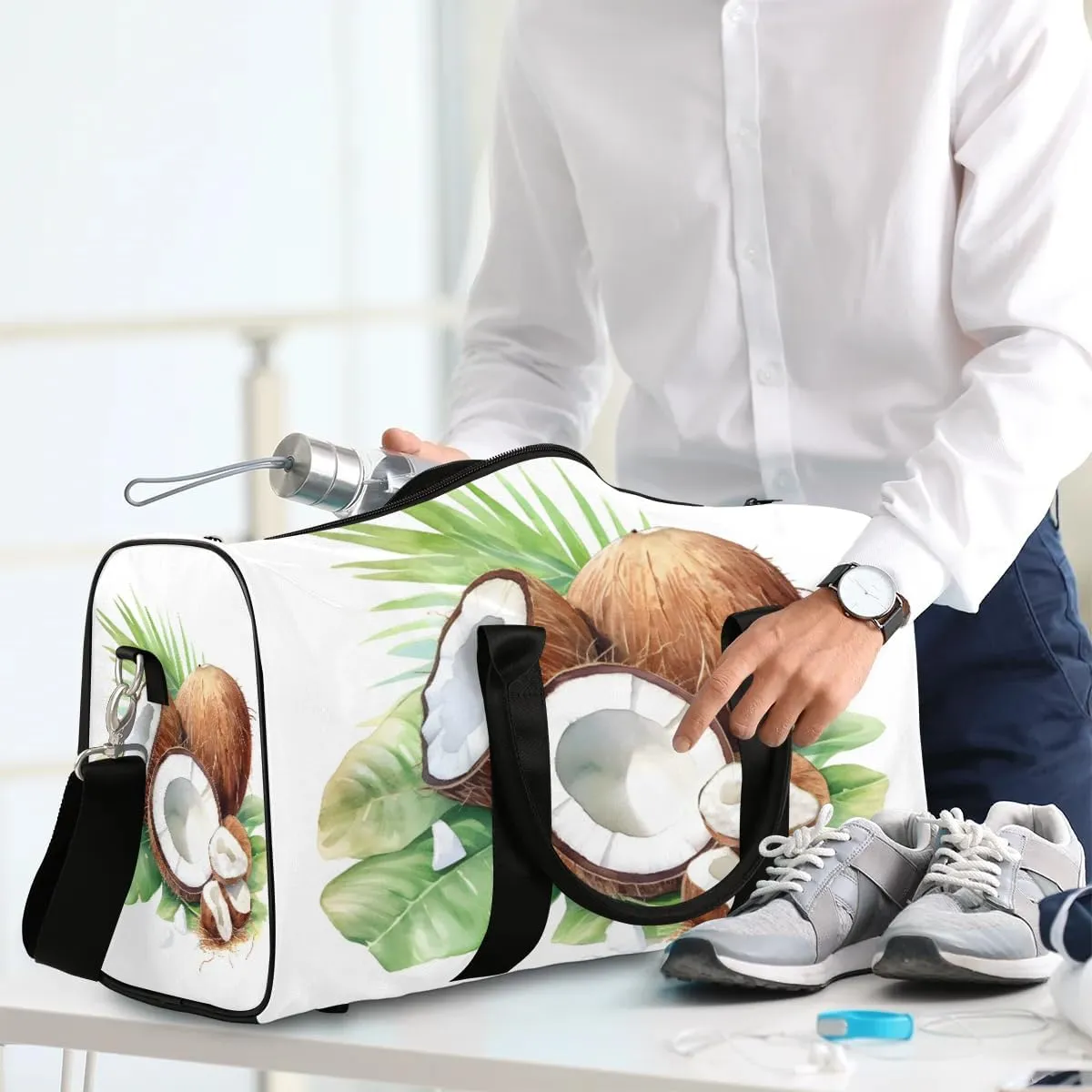 Tropical Fruit Coconut Travel Duffel Bag for Women Men Waterproof Foldable Overnight Weekender Bag Large Capacity Sports Gym Bag