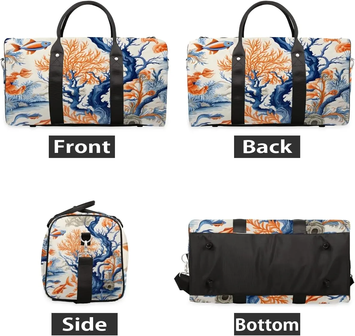 Tropical Ocean Fish Corals Travel Duffel Bag for Women Men Waterproof Foldable Overnight Weekender Bag Large Capacity Sports Gym Bag