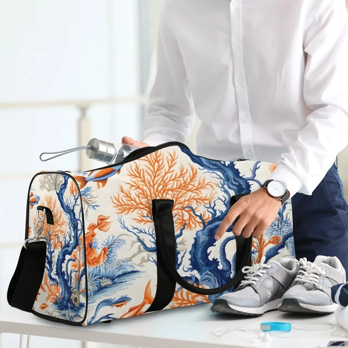 Tropical Ocean Fish Corals Travel Duffel Bag for Women Men Waterproof Foldable Overnight Weekender Bag Large Capacity Sports Gym Bag
