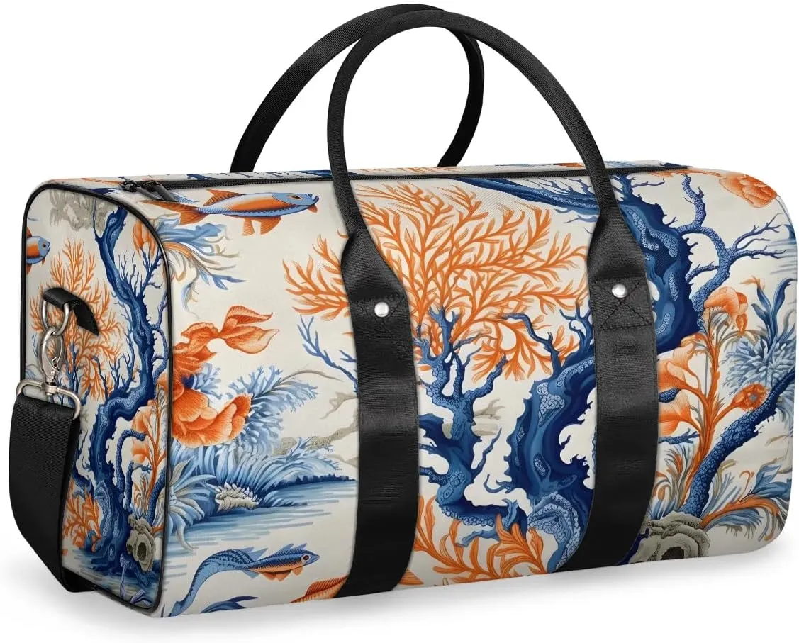 Tropical Ocean Fish Corals Travel Duffel Bag for Women Men Waterproof Foldable Overnight Weekender Bag Large Capacity Sports Gym Bag