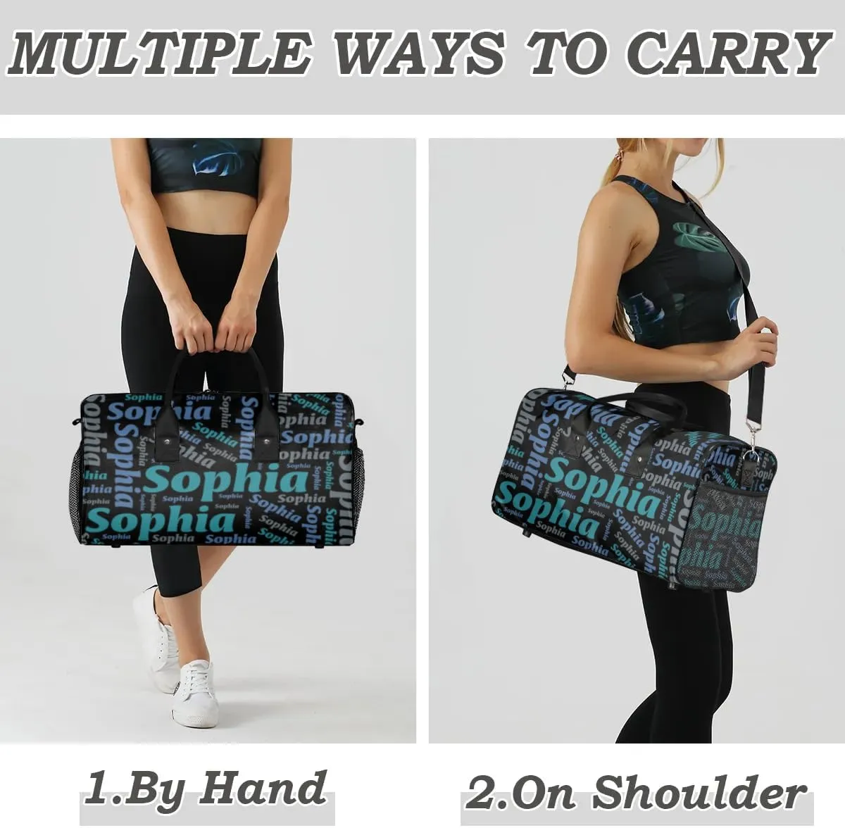 TropicalLife Personalized Duffel Bag Custom Name Sport Gym Bag Duffle Dance Bag Weekender Bags for Women Black Green Grey