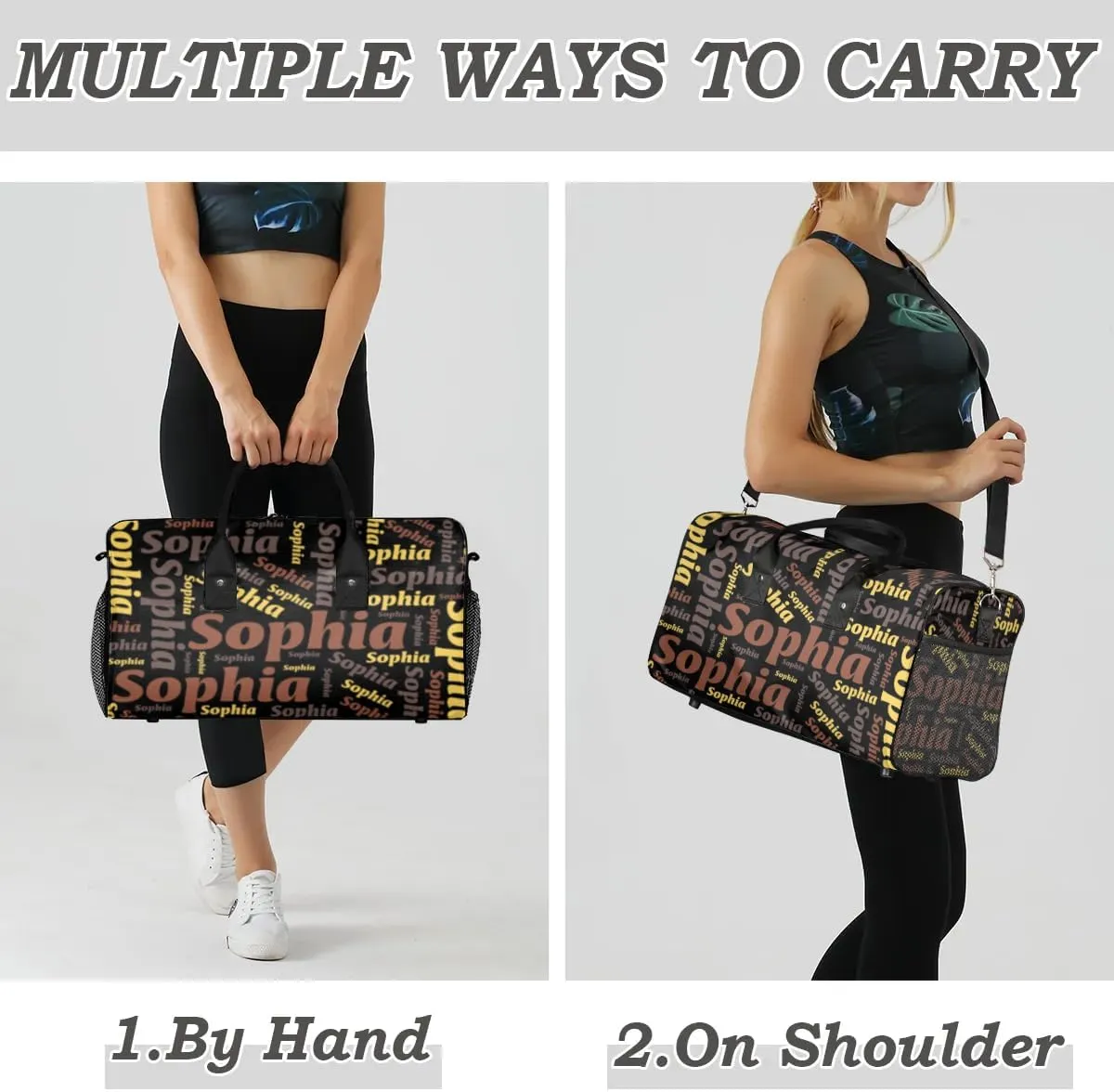 TropicalLife Personalized Duffel Bag Custom Name Sport Gym Bag Duffle Dance Bag Weekender Bags for Women Black