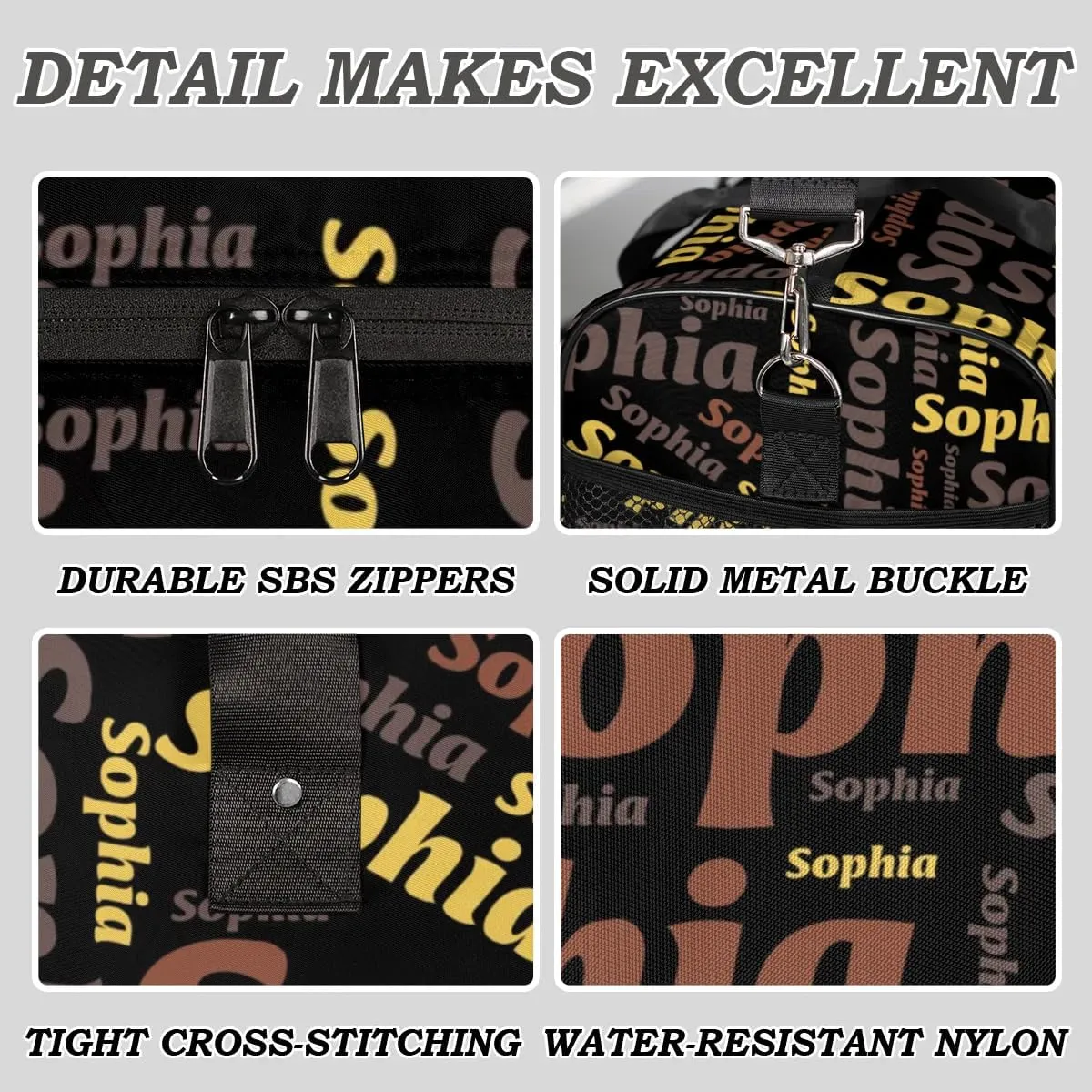 TropicalLife Personalized Duffel Bag Custom Name Sport Gym Bag Duffle Dance Bag Weekender Bags for Women Black