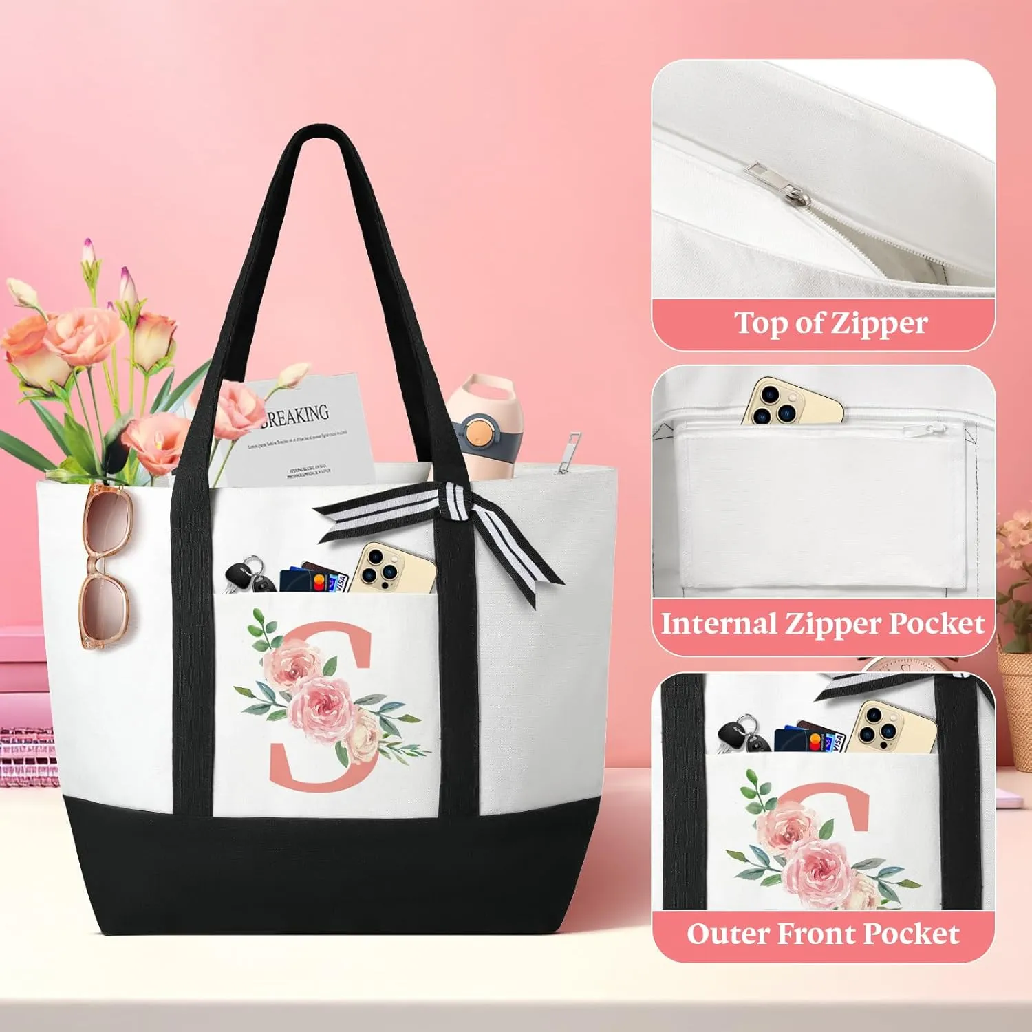 TRSODD Mothers Day Gifts for Mom Large Tote Bag and Makeup Bag Birthday Gifts for Women Wife Grandma Daughter Sister Friends Bridesmaid D