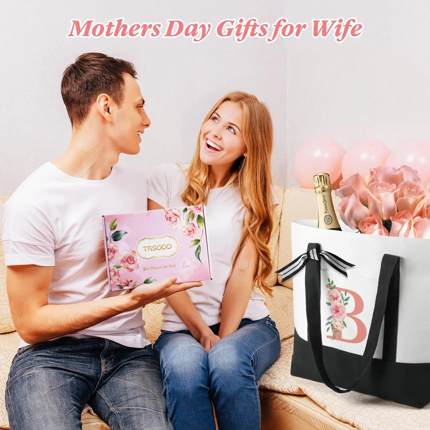 TRSODD Mothers Day Gifts for Mom Large Tote Bag and Makeup Bag Birthday Gifts for Women Wife Grandma Daughter Sister Friends Bridesmaid D