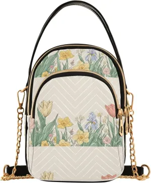 Tulips and Daffodils Shoulder Handbag for Girls Stylish Crossbody Handbags with Detachable Chain Shoulder Strap