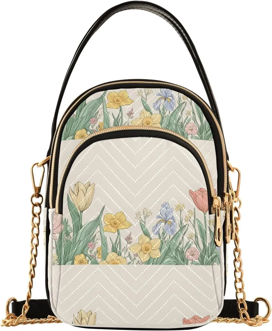 Tulips and Daffodils Shoulder Handbag for Girls Stylish Crossbody Handbags with Detachable Chain Shoulder Strap