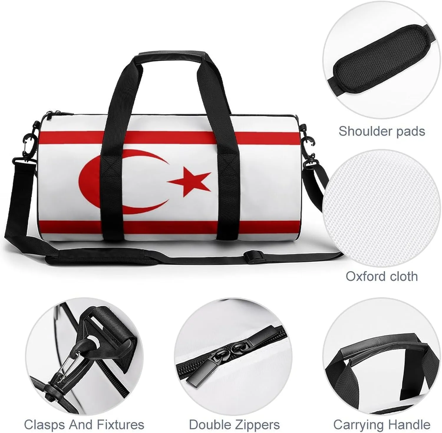 Turkish Republic Northern Cyprus Flag Gym Bag for Girls Boys Sports Duffel with Wet Pocket Travel Weekender