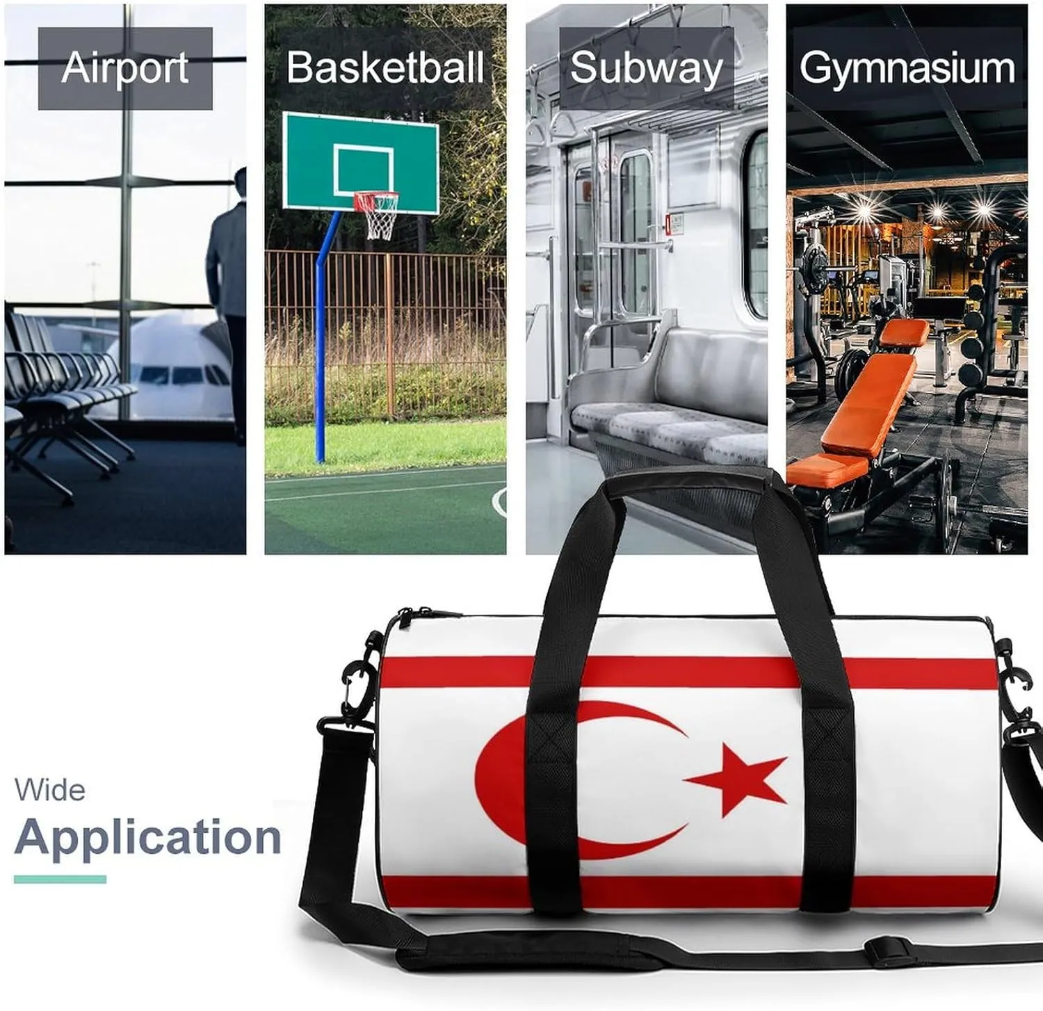 Turkish Republic Northern Cyprus Flag Gym Bag for Girls Boys Sports Duffel with Wet Pocket Travel Weekender