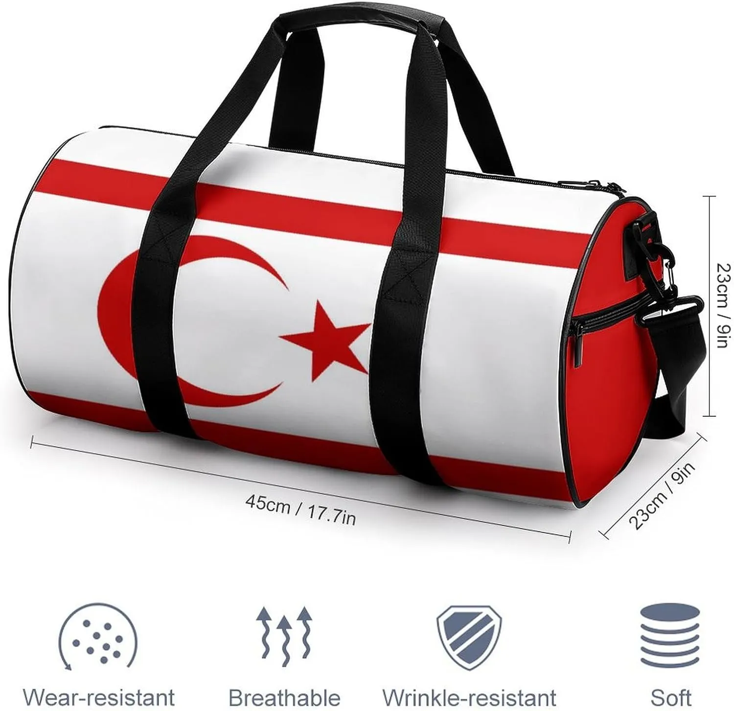 Turkish Republic Northern Cyprus Flag Gym Bag for Girls Boys Sports Duffel with Wet Pocket Travel Weekender