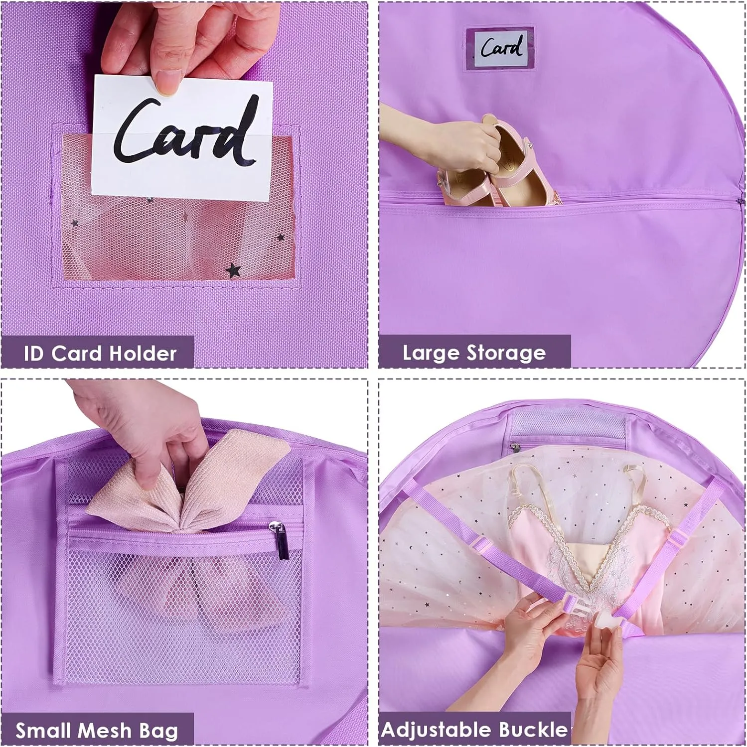 Univivi Tutu Dress Garment Bag, 30 Inch Dance Clothes Bag for Hanging Clothes, Girls Cheer Uniform Bag with Inner Buckle Strap and Handle Strap - Purple