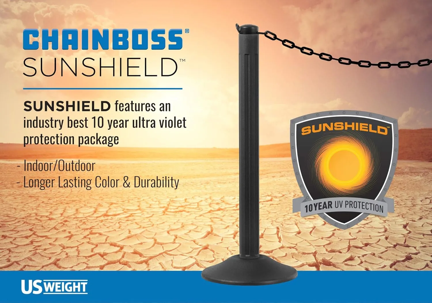 US Weight (Made in USA) 2" x 500' Black Plastic Safety Chain ft. SunShield UV Resistant Technology