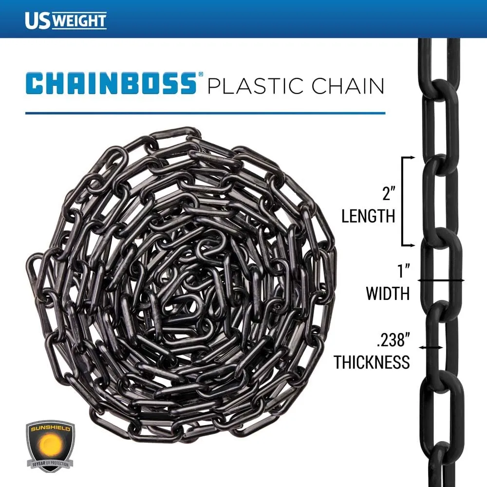 US Weight (Made in USA) 2" x 500' Black Plastic Safety Chain ft. SunShield UV Resistant Technology