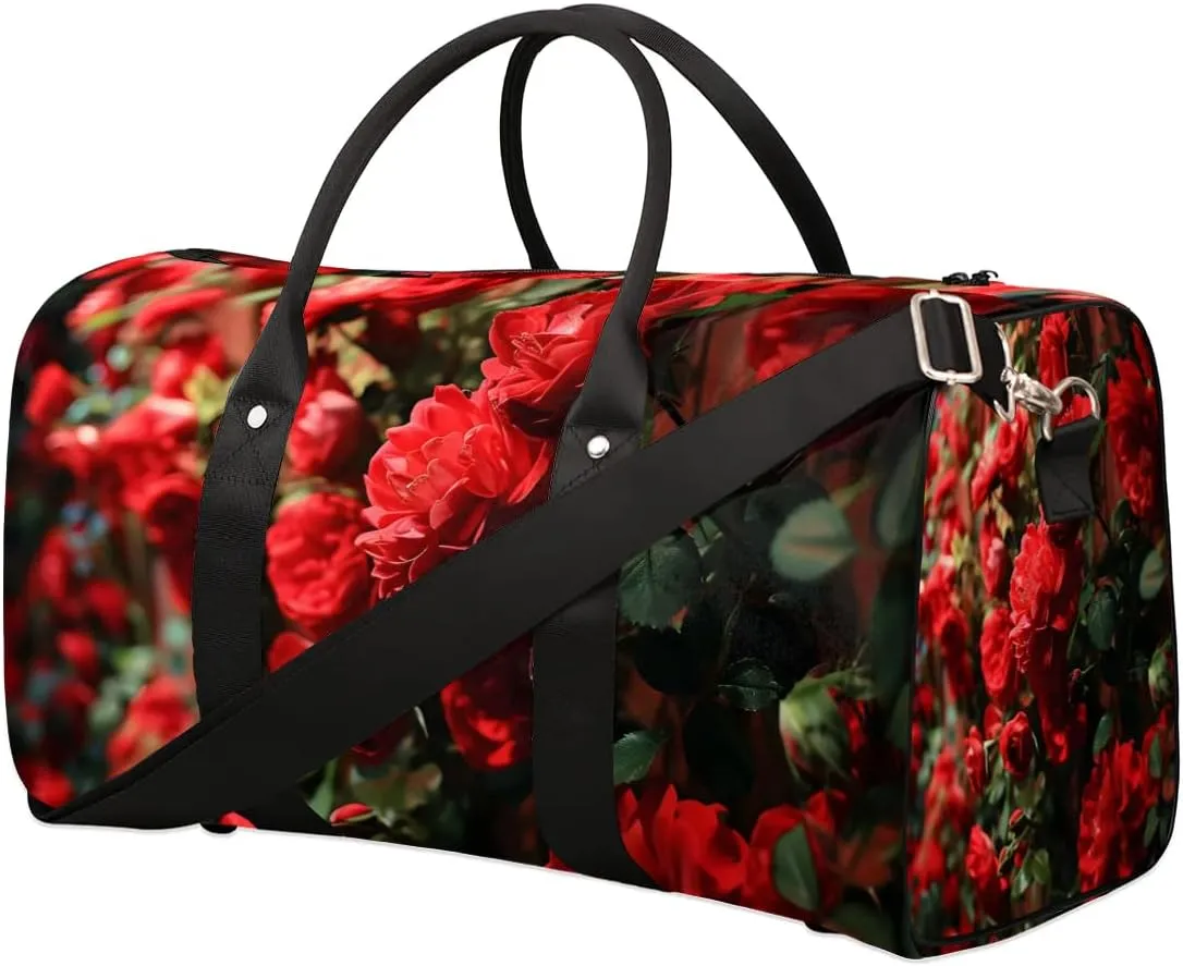 Valentine's Day Rose Travel Duffel Bag for Women Men Waterproof Foldable Overnight Weekender Bag Large Capacity Sports Gym Bag