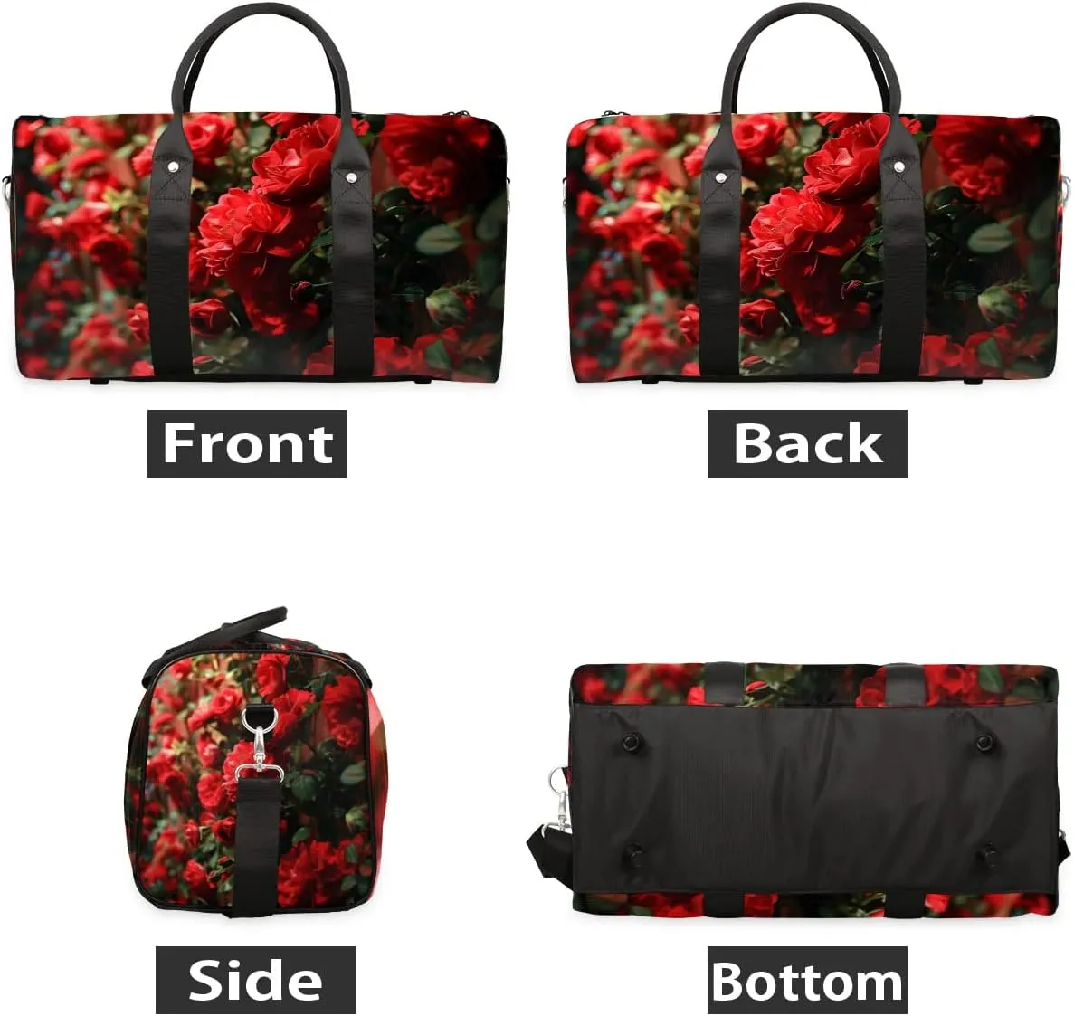 Valentine's Day Rose Travel Duffel Bag for Women Men Waterproof Foldable Overnight Weekender Bag Large Capacity Sports Gym Bag