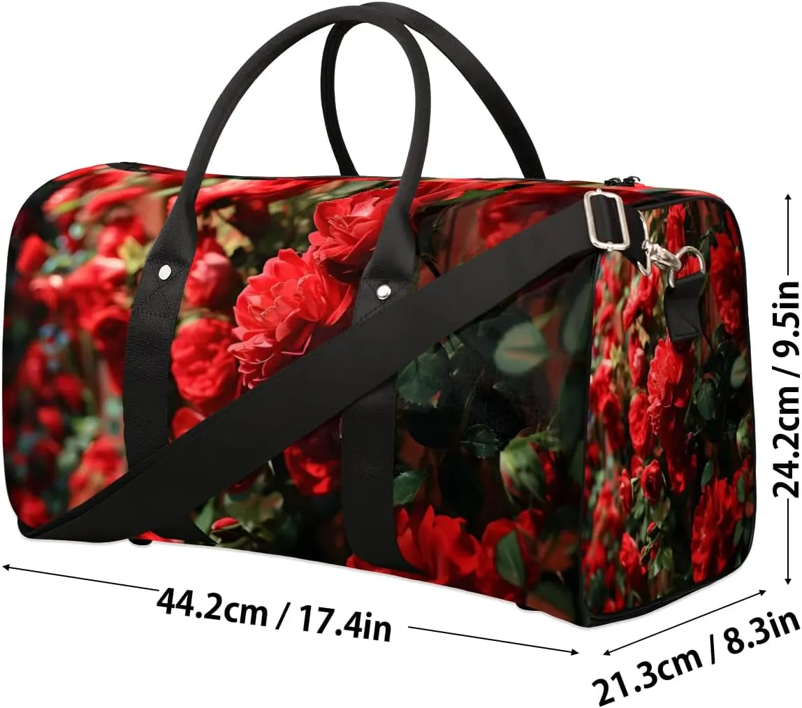Valentine's Day Rose Travel Duffel Bag for Women Men Waterproof Foldable Overnight Weekender Bag Large Capacity Sports Gym Bag